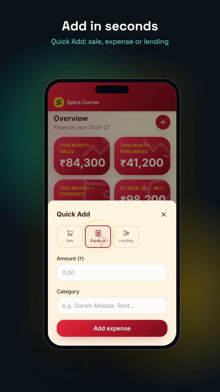 Quick Add sheet for adding an expense