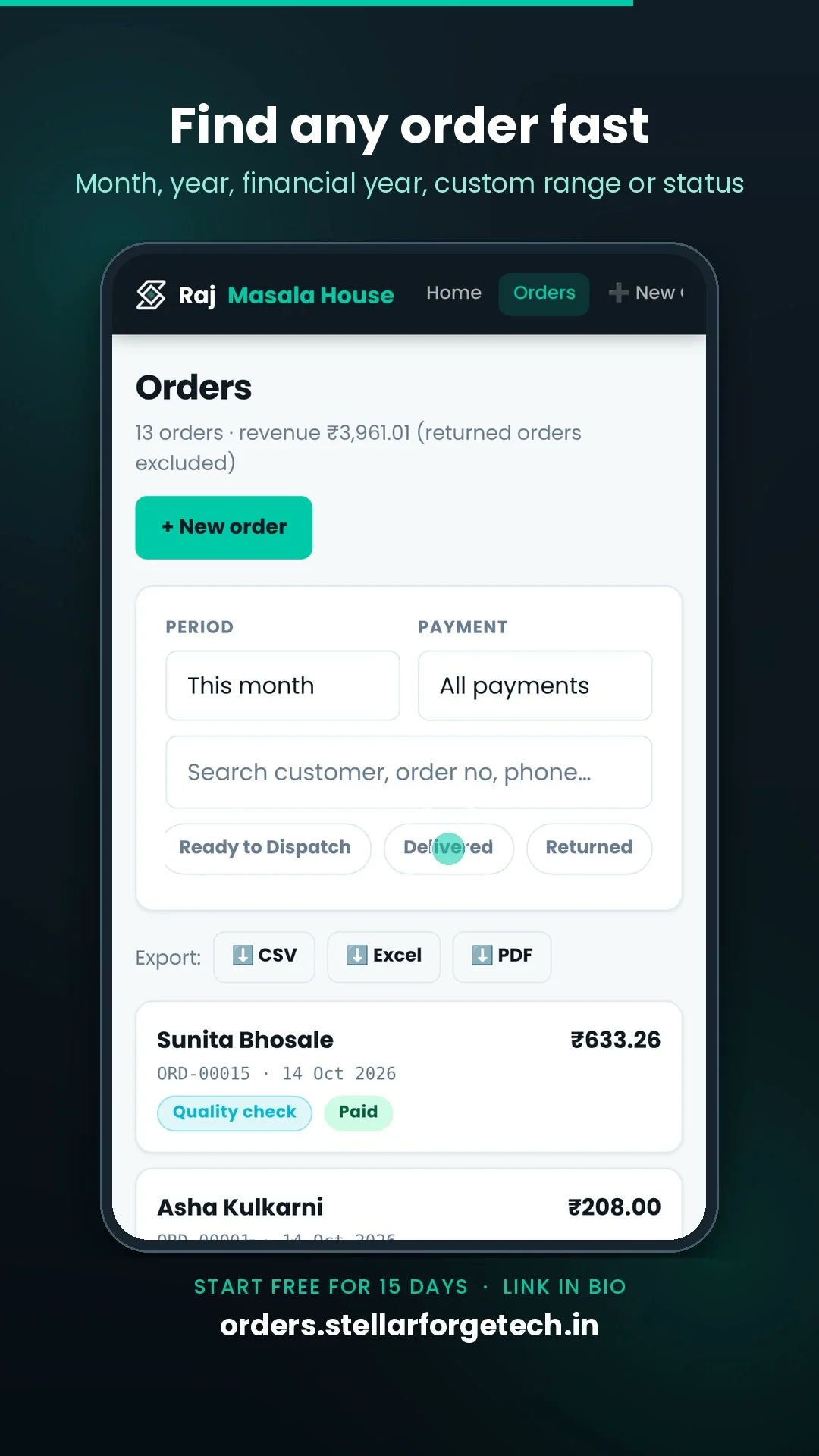Stellar Forge Orders list